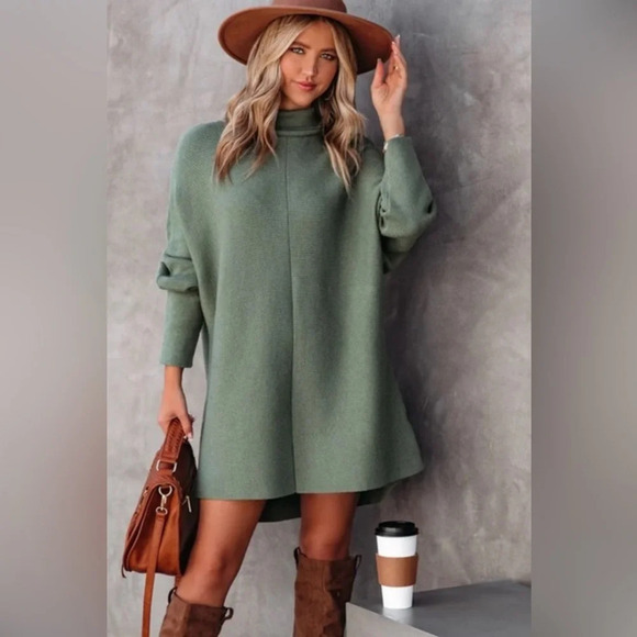 Davi & Dani Vici Cream Knit Turtleneck Sweater Dress Size Large - Picture 11 of 12